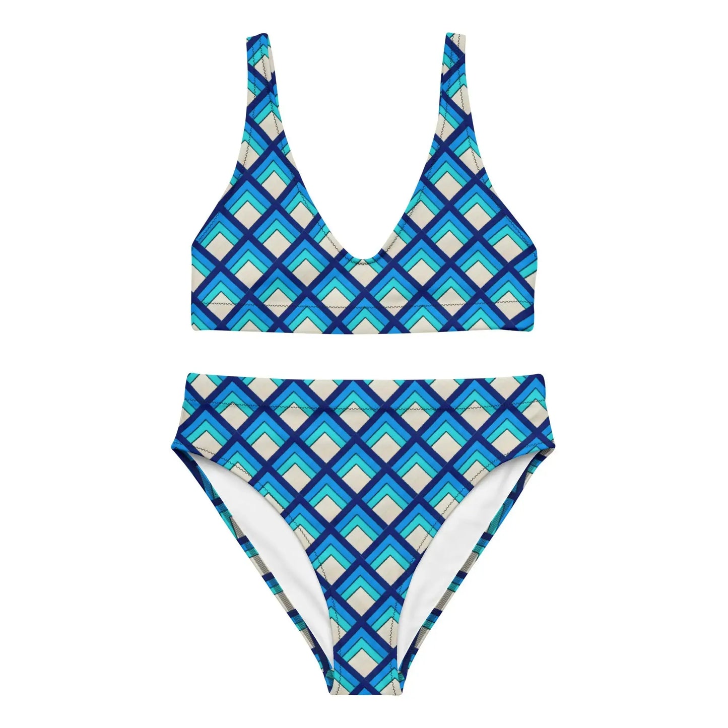 Blue Deco High-Waisted Bikini