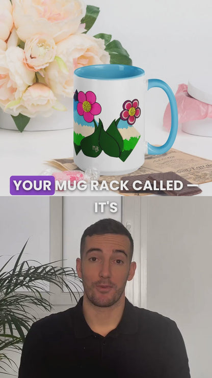 Flower Field Fantasy with Blue Color Inside Mug