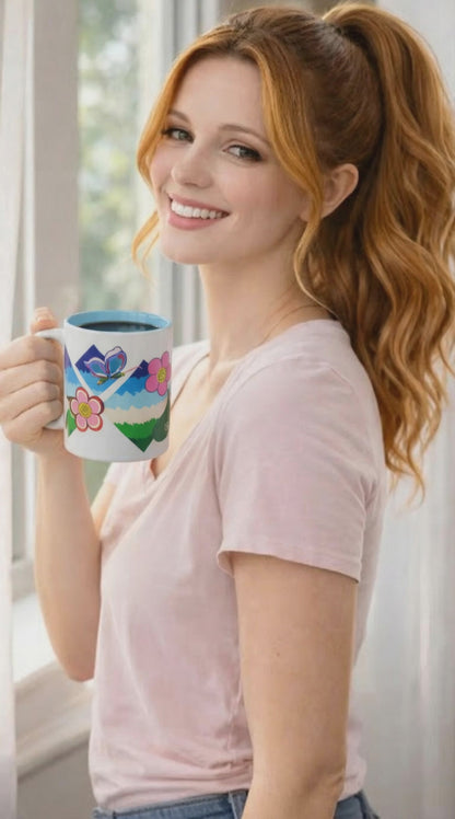 Flower Field Fantasy with Blue Color Inside Mug