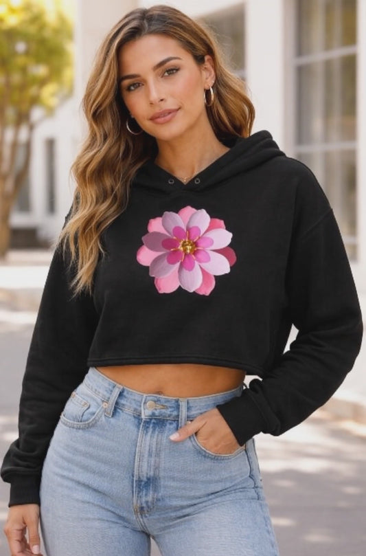Pink Flower Crop Hoodie