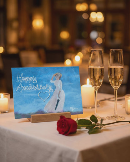 Happy Anniversary Woman in Flower Field Card