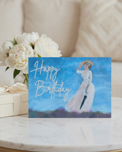 Woman in Flower Field Happy Birthday Card