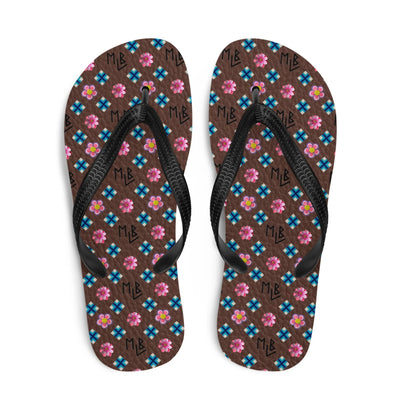 Brown Repeating Pattern Flip-Flops
