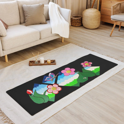 Flower Field Fantasy Black Yoga Mat